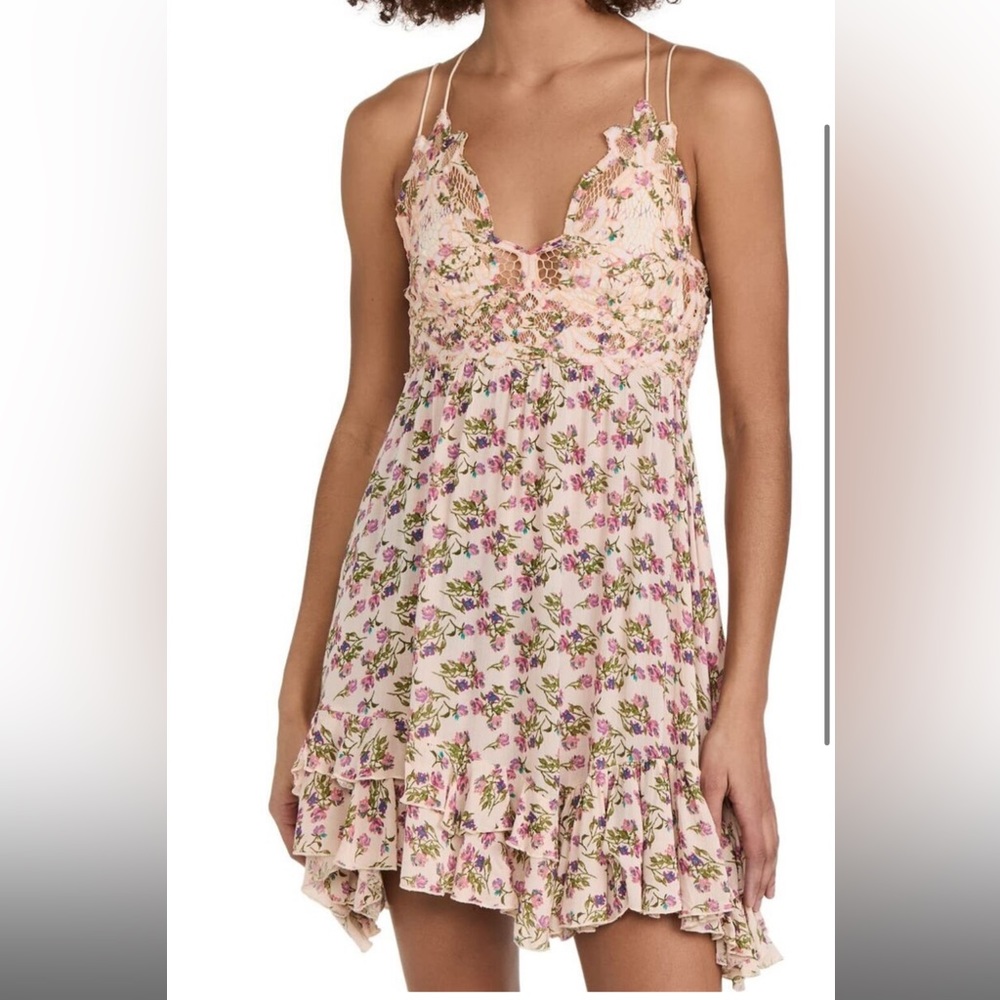 FP Lace Adella Petal Pink Printed Mini Slip | Color: Cream/Pink